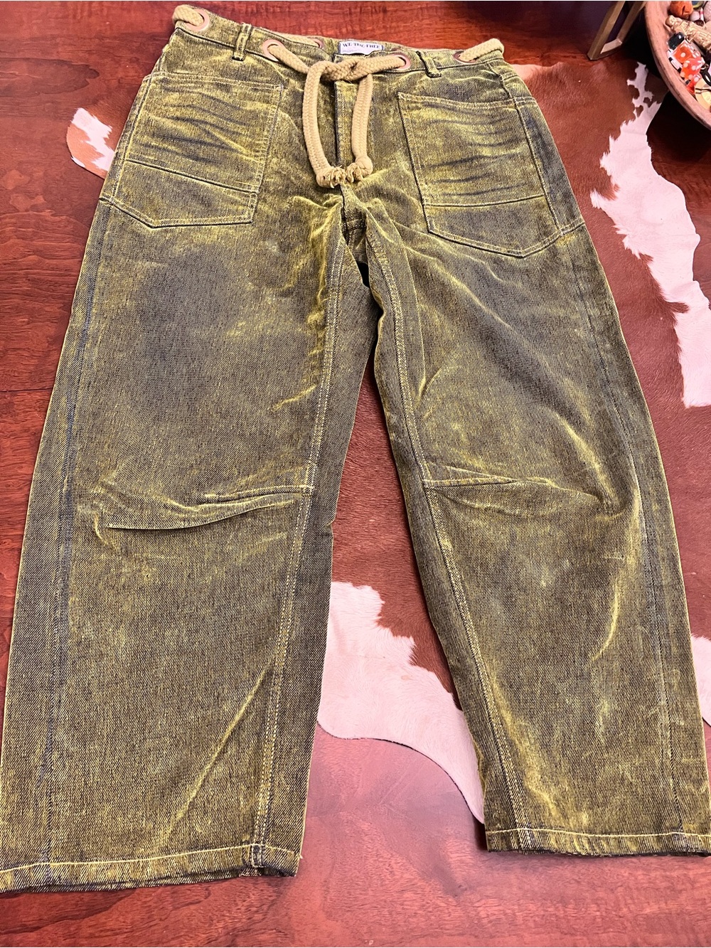 We The Free Green Washed Barrel Jeans